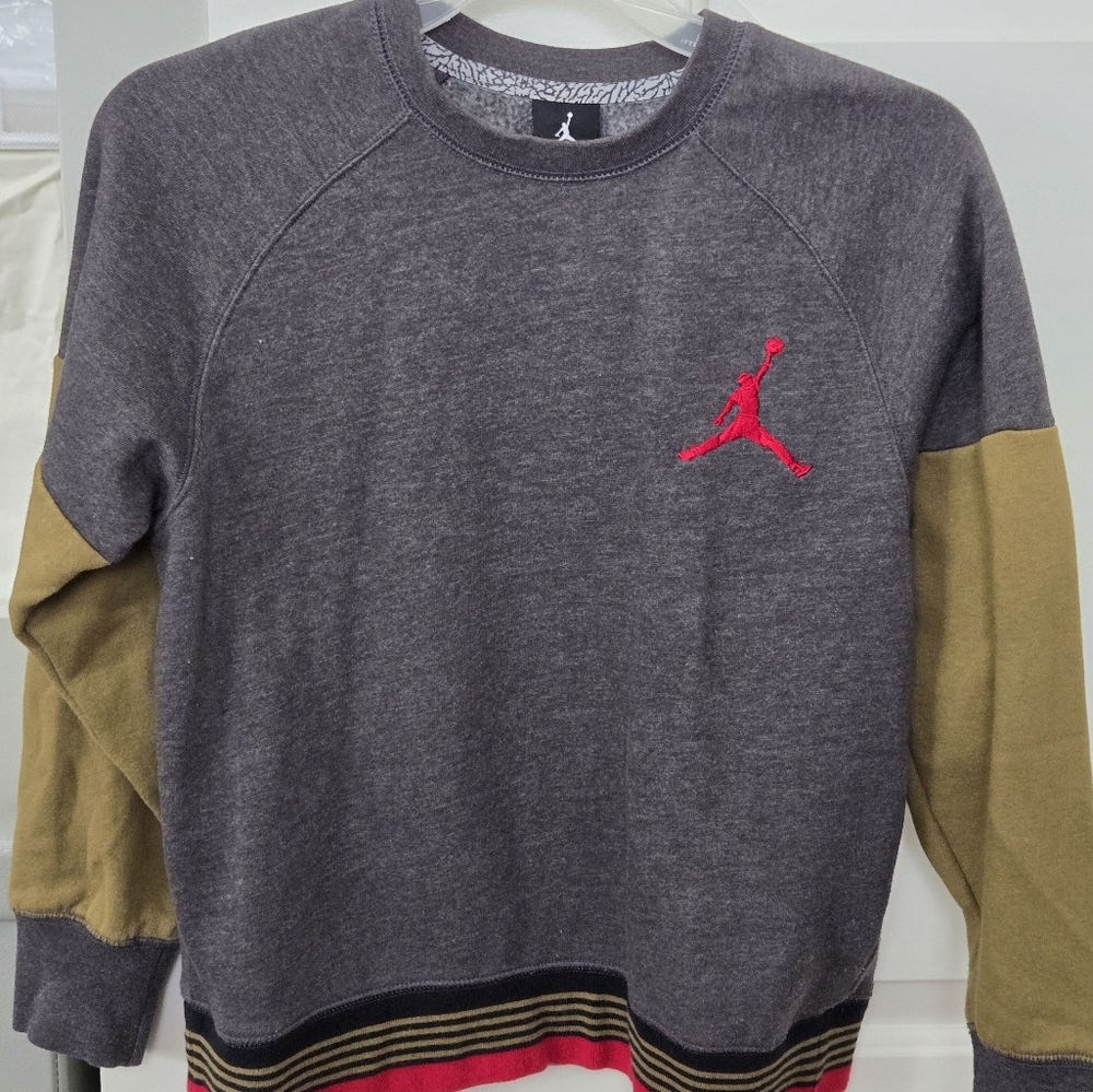 Jordan Gray and Tan Crewneck Sweater with Iconic Design